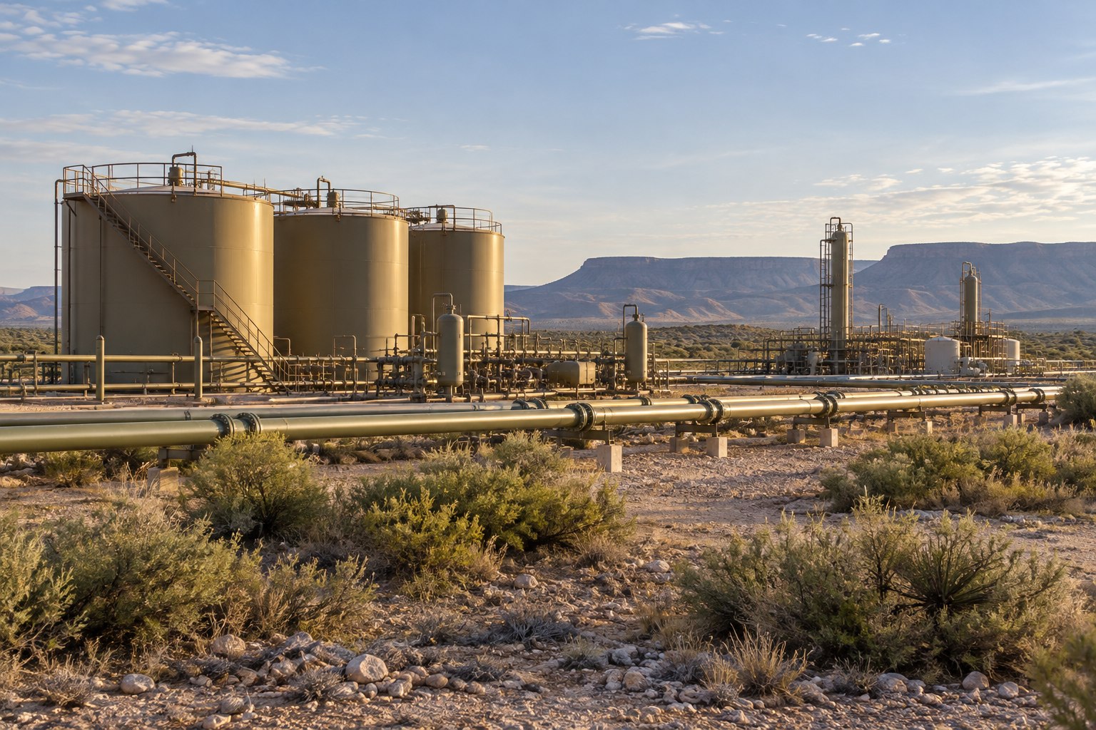 Concept image of oil and gas tanks and pipelines