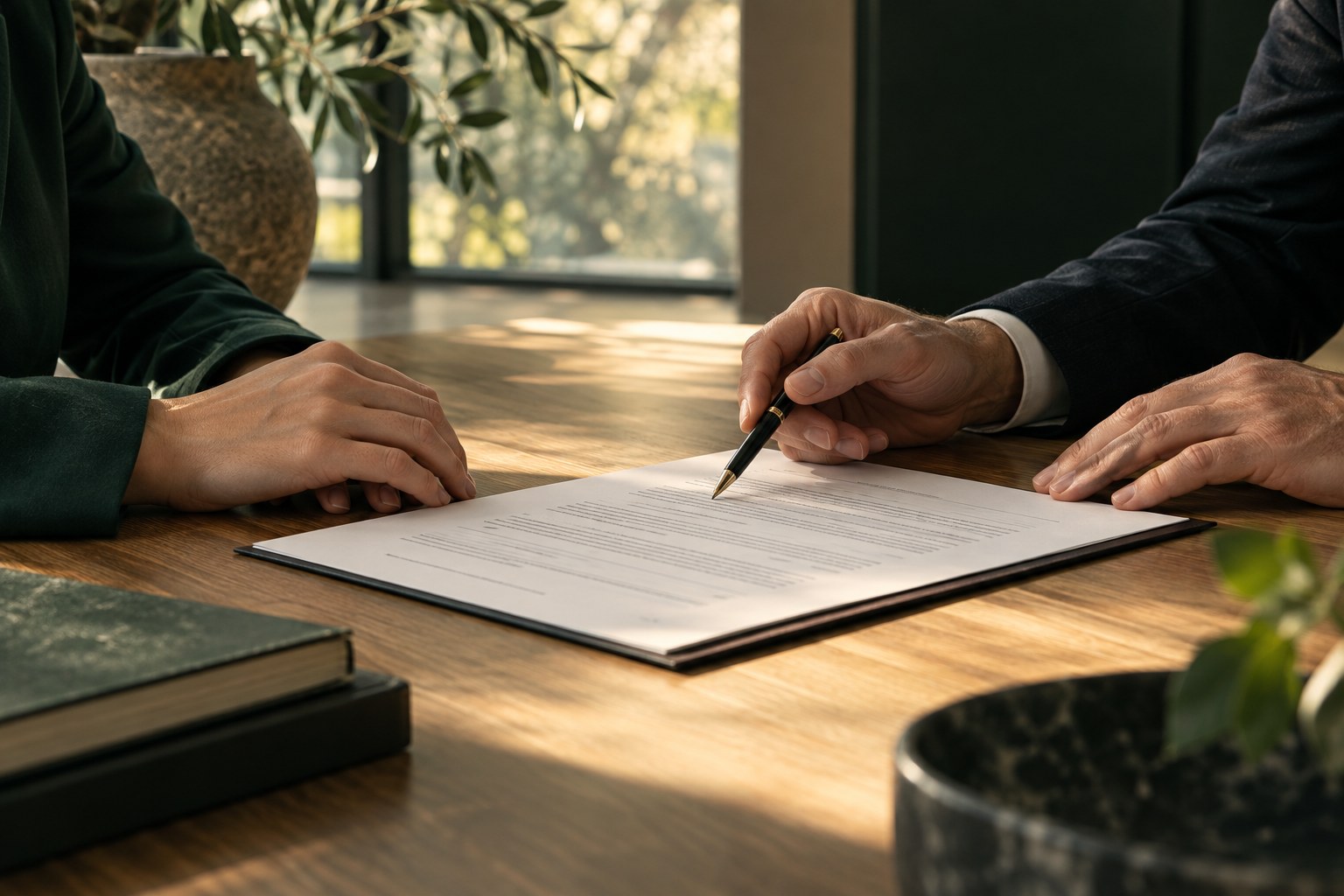 Concept image of contract documents being reviewed